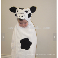 Serviette à capuchon vache - vache blanche avec des taches noires, des oreilles et la queue, 100% coton, Super doux